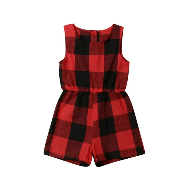 ITFABS Mommy and Me Matching Playsuit, Plaid Buttons Short Wide-Leg Playsuit