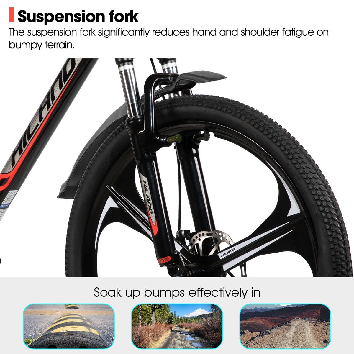 HILAND 26" MTB Mountain Bike for Men Women Adults, 18-Speed, Disc Brake, Lightweight Aluminum Frame, 3/6 Spoke Wheel