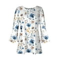 thumbnail image 5 of CYMMPU Spring Tops Button V Neck Flare Sleeve Tunic Tops Fall Fashion Shirts Flower Pattern Loose Fit Blouses for Women Dressy Casual 3/4 Sleeve Empire Waist A Line T-Shirts 14, 5 of 5