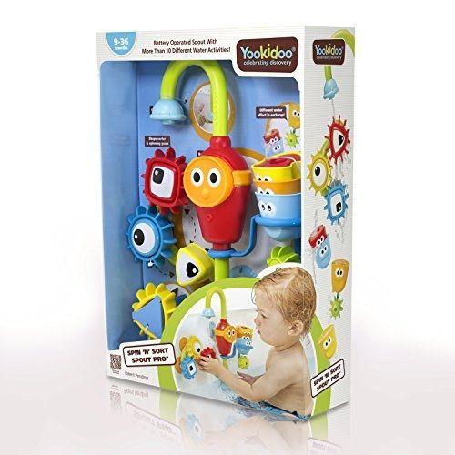 and Spinning Suction Cup Gears Automated Spout Three Stackable Cups Yookidoo Baby Bath Toy Spin N Sort Spout Pro