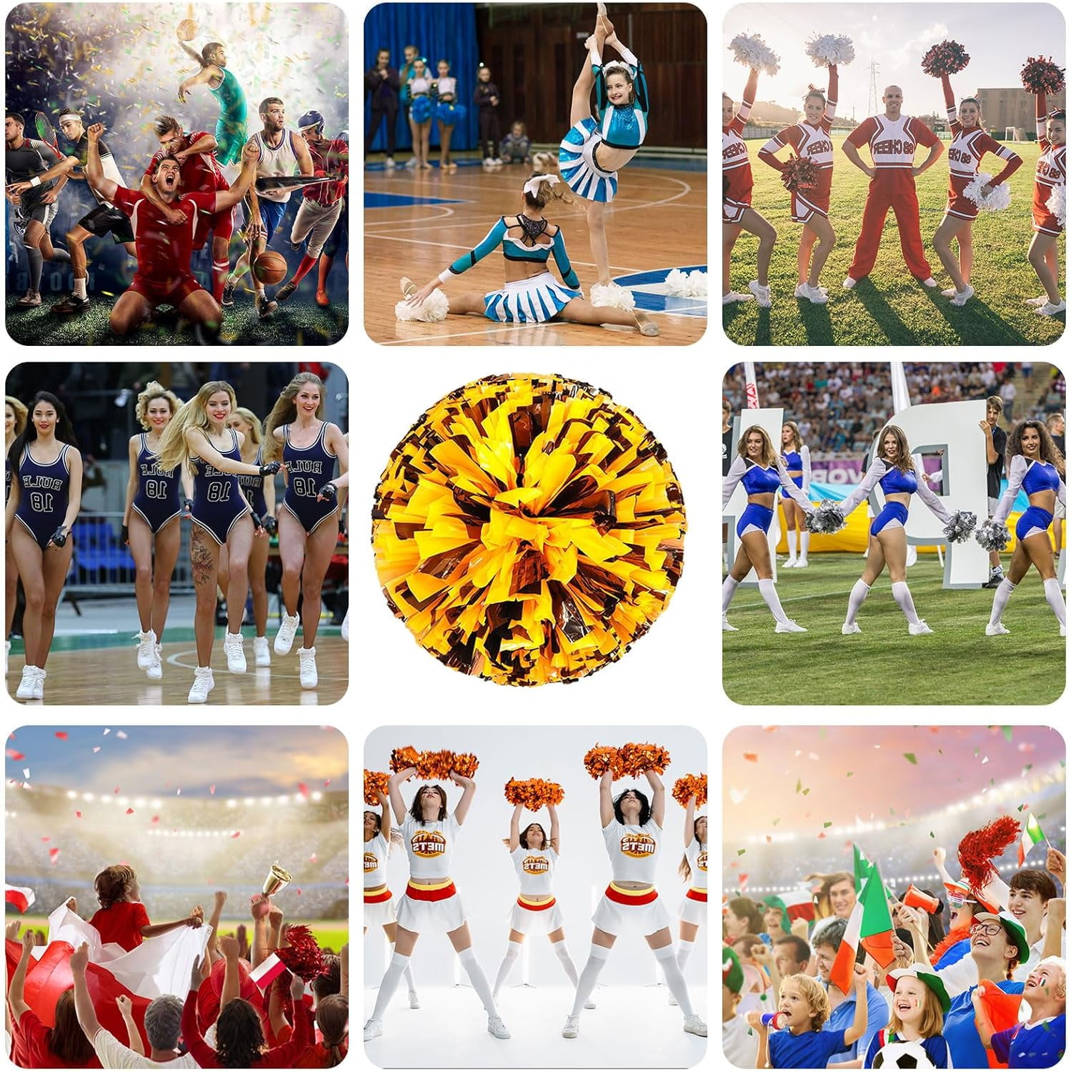 20 PCS Metallic Cheerleading Pom Pom for Team Spirit Sports Dance Cheering Kids Adults-Ring Style