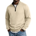 thumbnail image 2 of TOUMENY Men Zip Up Sweater High Neck Long Sleeve Solid Casual Comfy Slim Fit Pullover Fashion Knit Fall Winter Layer Tops Jacket Beige XXXL, 2 of 7