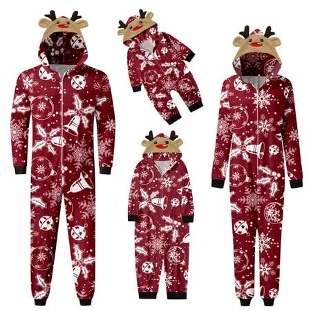 

MIASHUI Christmas Printed Zipper Hooded Jumpsuit Sets Matching Christmas Pajamas for Family Outfit for Kid 5-6 Years