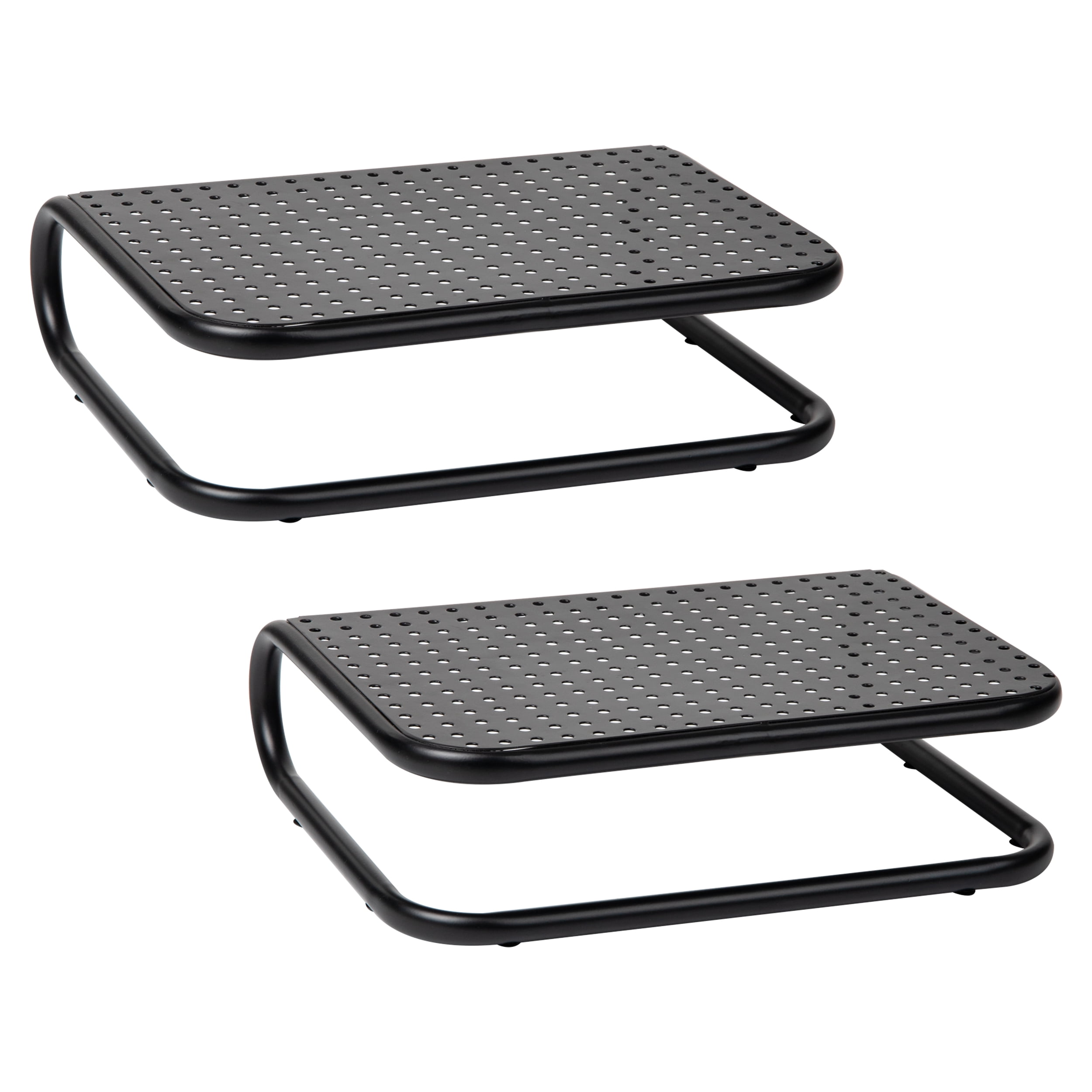 Mind Reader Metal Monitor Stand, Desk Riser Desktop Organizer 14.25"L x 11"W x 4.25"H, Set of 2, Black