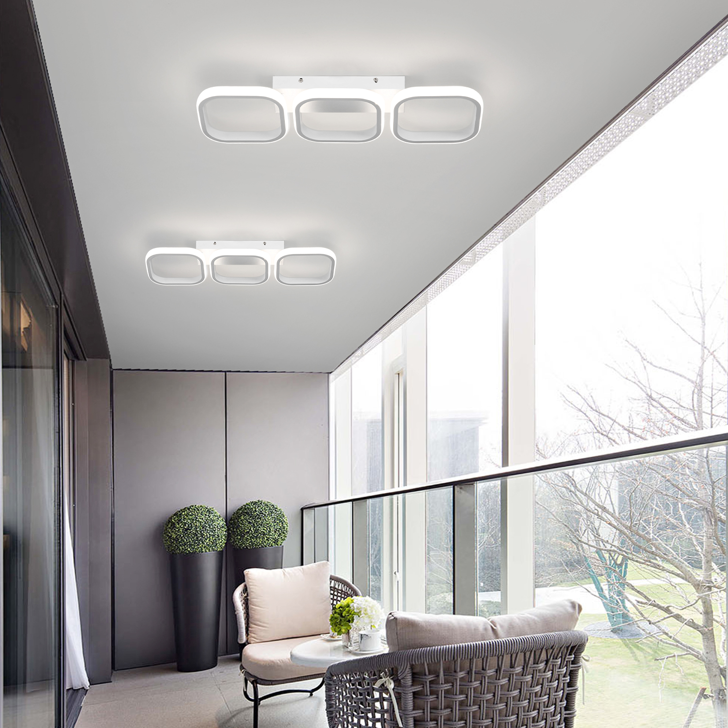 ADISUN LED Flush Mount Ceiling Light Modern Square Ceiling Lamp Lighting Fixture for Hallway Bedroom Kitchen Office Living Room Triple Square Cool White Light, White