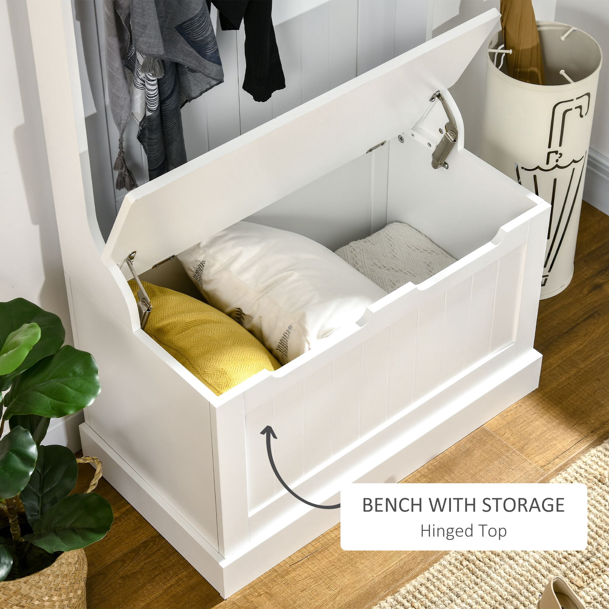 28.25IN Hall Tree with Storage Bench and Coat Hooks Entryway Mudroom Organizer with Anti-Tipping Device