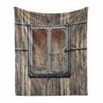 thumbnail image 1 of Rustic Soft Flannel Fleece Blanket, Wooden Tree Planks with Old and Rusty Two Angled Boat Door Image Artwork Print, Cozy Plush for Indoor and Outdoor Use, 50" x 60", Brown and Grey, by Ambesonne, 1 of 6