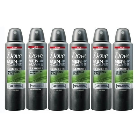 6 Pack Dove Mens+Care Elements Minerals + Sage Antiperspirant Deo Spray