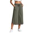 thumbnail image 2 of Barrel Pants for Women Cropped Linen Capris Petite Drawstring Wide Leg Cotton 2026 Casual Summer Boho Baggy Palazzo Pull On Trousers Green XL, 2 of 7