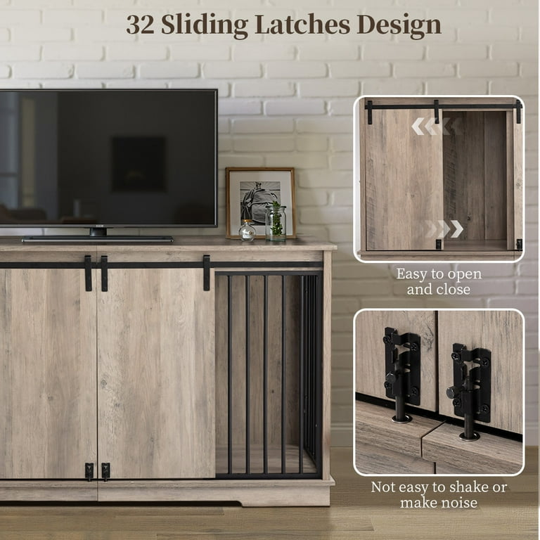 Large Dog Crate Furniture with 2 Divider End Table, DOMIPET Wooden