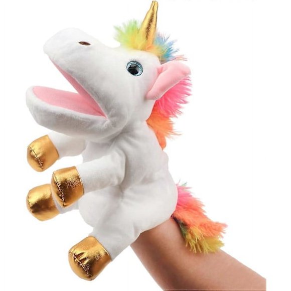 Plush Unicorn Hand Puppet with Open Movable Mouth for Imaginative Play, Role Play, Interactive Toy for Storytelling Teaching Puppet Theater, Birthday