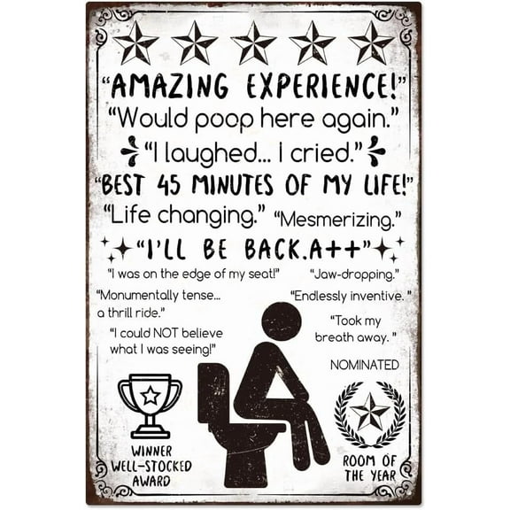 Funny Bathroom Metal Tin Sign for Bar Coffee Pub Home 8x12 Inch Amazing Toilet Vintage Metal Signs Five Star Rating Restroom Door Signs Toilet Retro Tin Sign Wall Art Home Decor Gifts colorful