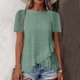 thumbnail image 2 of DeHolifer Womens T-Shirts Solid Color Short Sleeve Eyelet Tops Summer Casual Bouses Dressy with Ruffle Green S, 2 of 7
