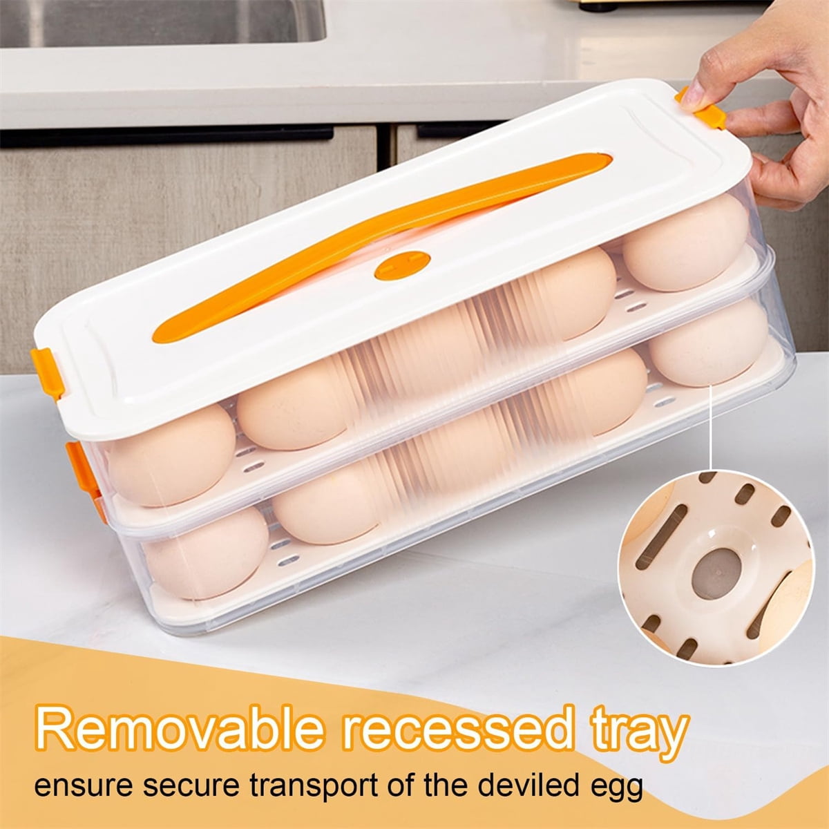 Deviled Egg Containers with Lid Tutuviw Clear Storage Egg Platter for Devil Egg,Deviled Egg Tray Carrier with Handle Deviled Egg Carrier Tray Stackable Egg Holder for Kitchen Easter (2 Layer)