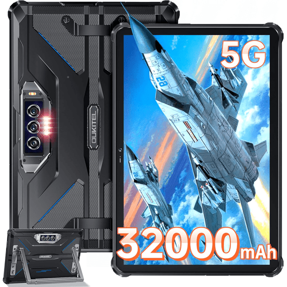 OUKITEL RT7 5G Rugged Tablet, 24GB RAM+256GB ROM 1TB Expandable Waterproof Tablet, 10.1 Inch FHD+, 32000mAh Battery, 33W Fast Charging Tablets PC Android 13, 48MP+32MP Camera, 5G WiFi/GPS/NFC