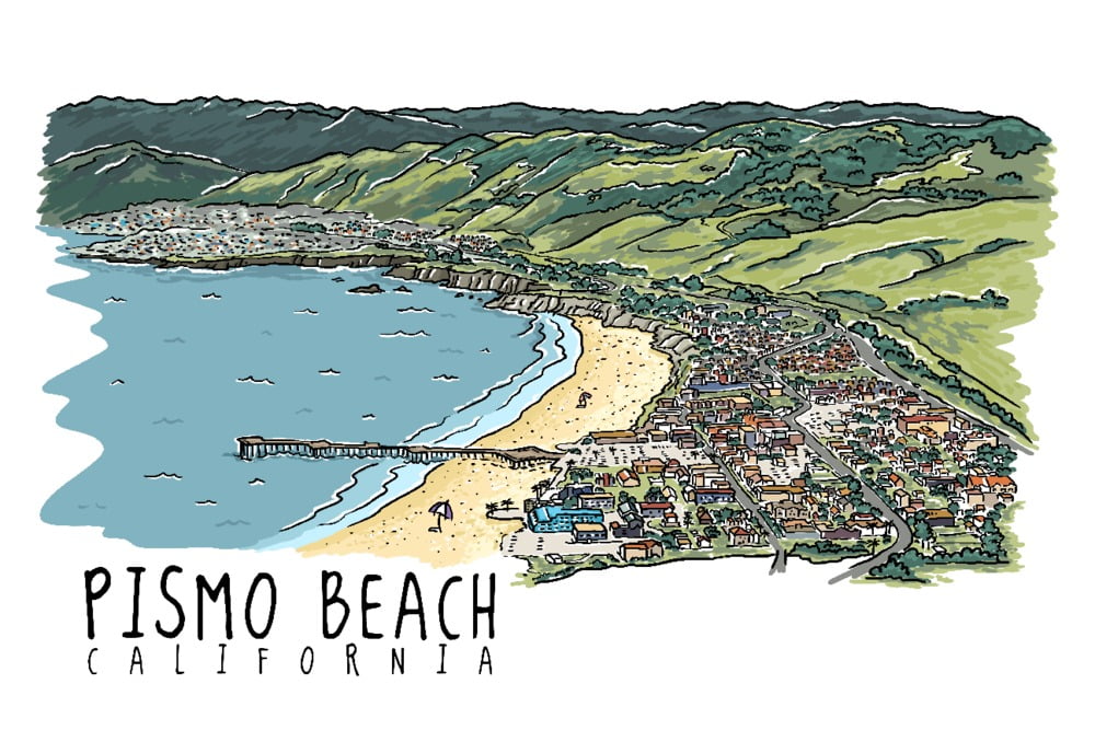 Pismo Beach, California, Line Drawing (16x24 Giclee Gallery Art Print, Vivid Textured Wall Decor