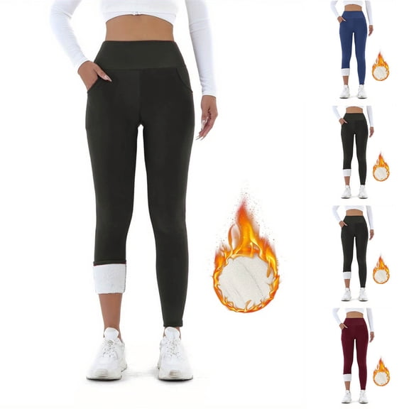 Women's Fleece Lined Leggings Thermal Warm Winter Pants High Waisted with Pockets Stretchy Yoga Pants for Cold Weather Gym Lounge Daily Wear