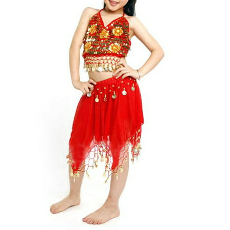 BellyLady Kid Egyptian Belly Dance Costume, Skirt & Halter Top Sets, Red