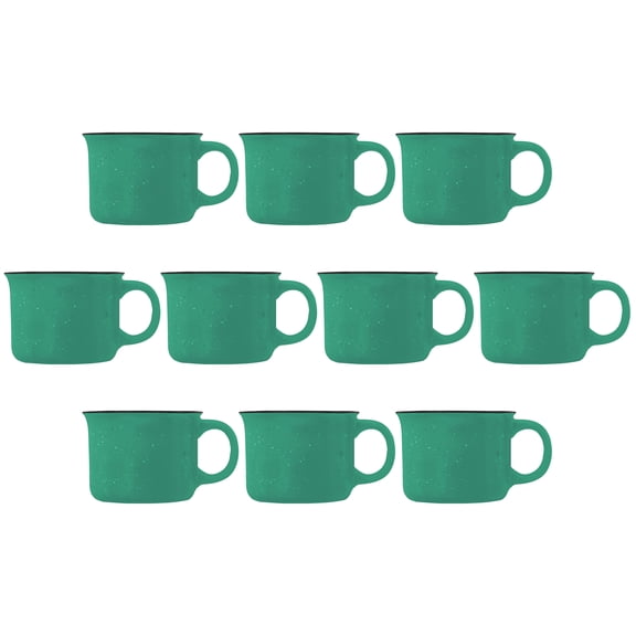 10 Bijou Ceramic Campfire Coffee Mugs Set, 8 oz. - Ceramic, Speckled, Sturdy, C-handle - Mint