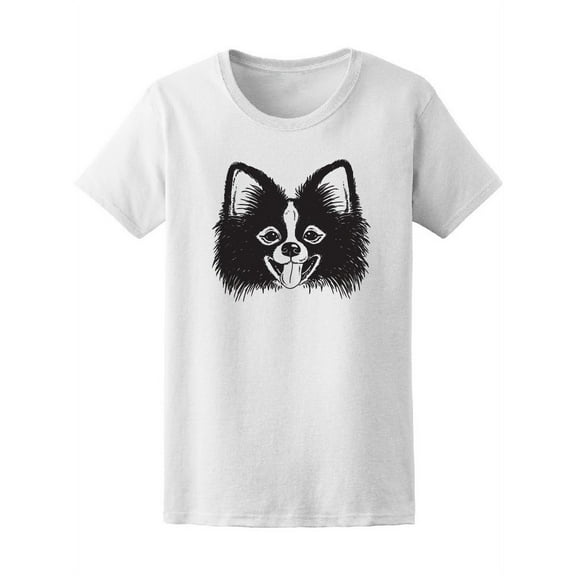Black & White Pomeranian Sketch T-Shirt Women -Image by Shutterstock, Female Medium