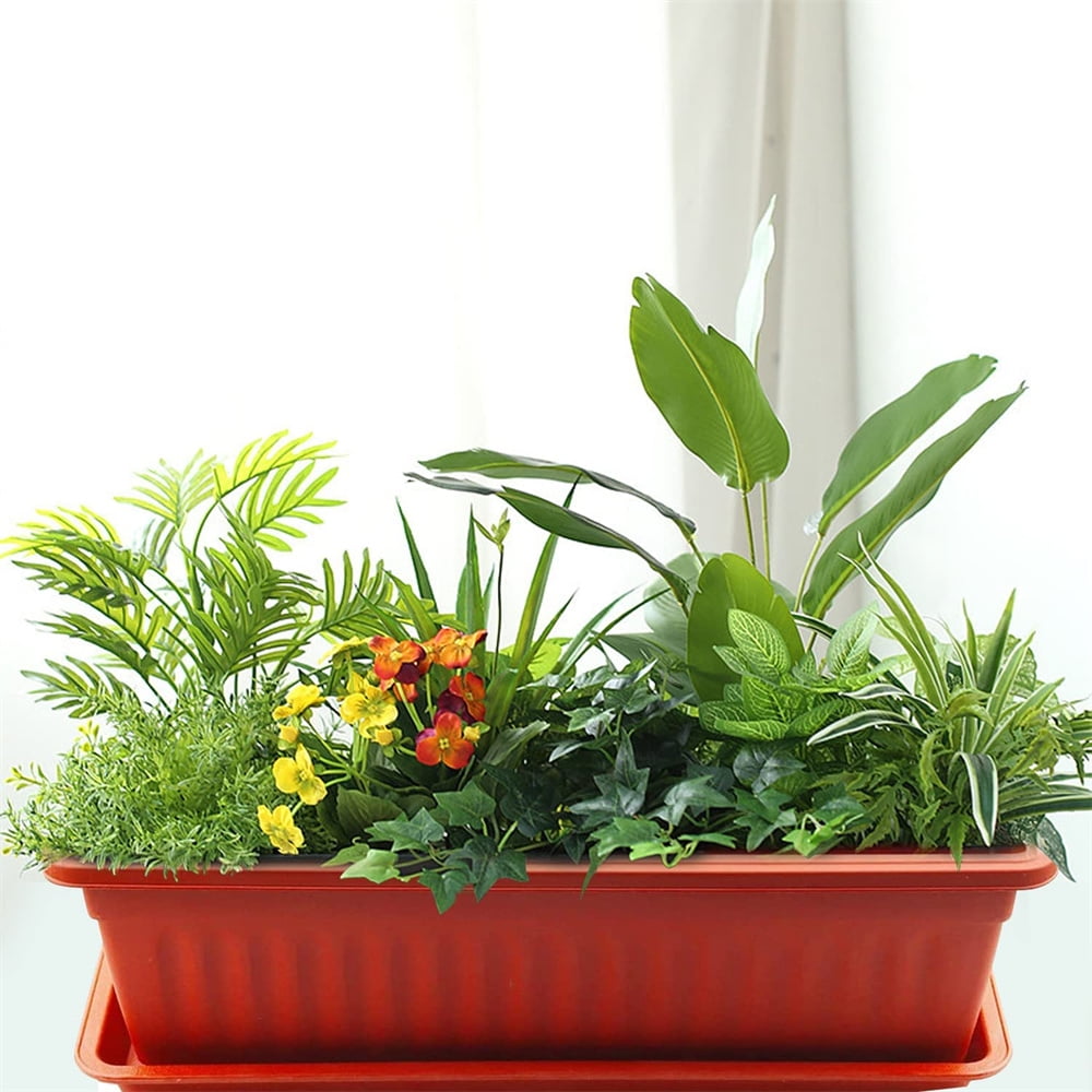 NOGIS 3 Packs 17 Inches Terracotta Color Flower Box Plastic Vegetable Planters for Windowsill, Patio, Garden, Home Décor, Porch
