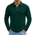 thumbnail image 3 of Men Classic Long Sleeve Polo Shirt 3 Button Placket Solid Color Breathable Casual Daily Golf Pullover Tops Dark Green S, 3 of 8