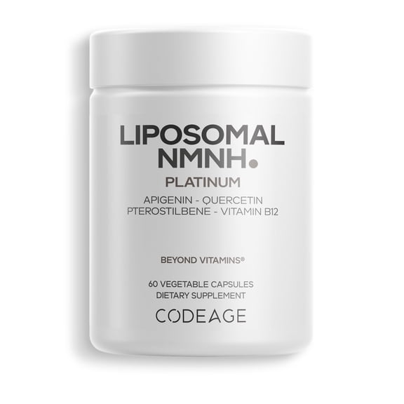 Codeage Liposomal NMNH Platinum - 500 mg NMNH Supplement, NAD  Precursor with Quercetin, Pterostilbene, Apigenin, Active B Vitamins B2 Riboflavin & Vitamin B12 Methylcobalamin - Non-GMO - 60 Capsules