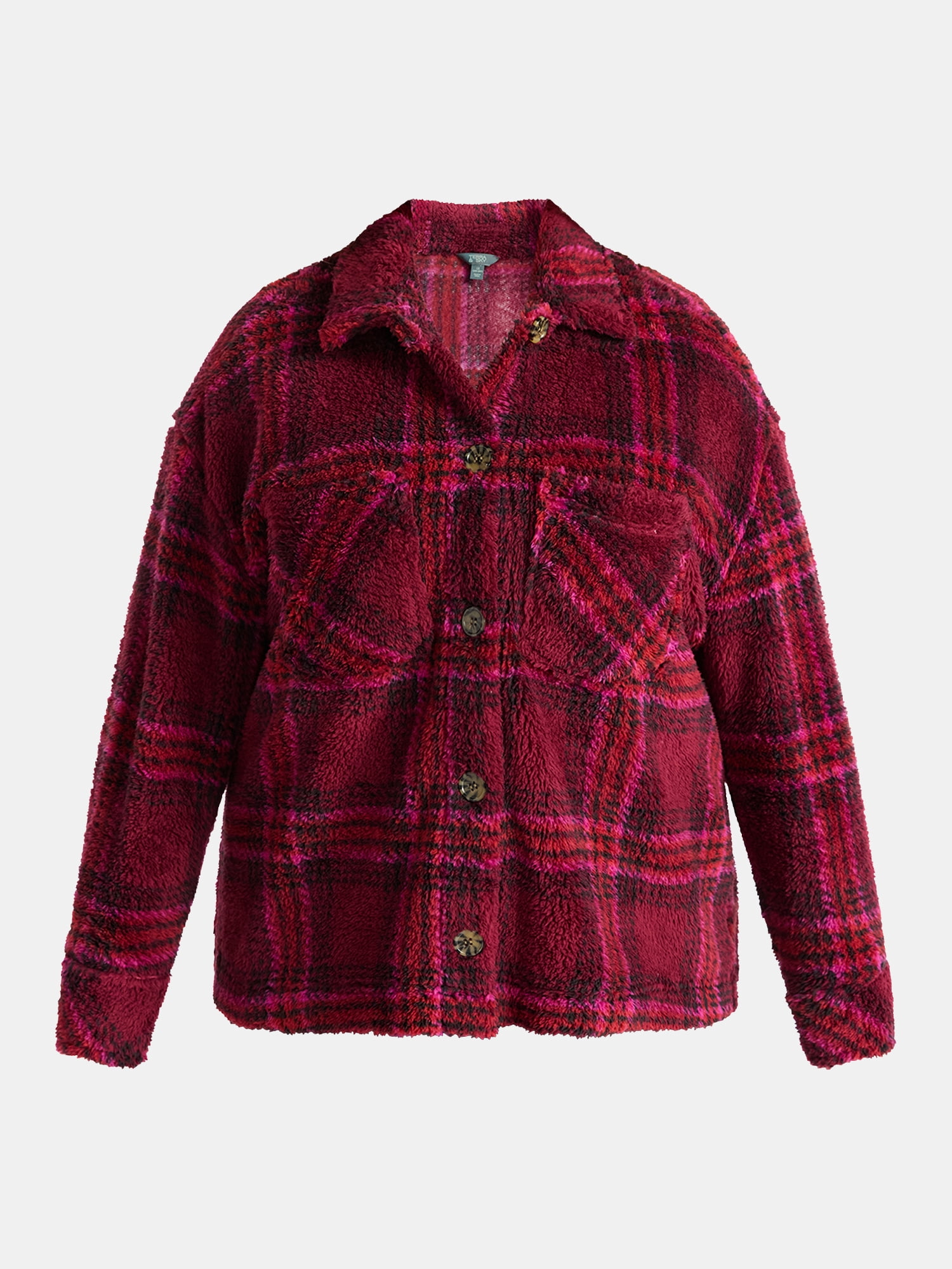 Terra & Sky Women's Plus Size Cozy Button Front Shacket with Long Sleeves, Sizes 0X-5X