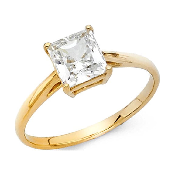 14k Yellow Gold Princess 1.0 ct CZ Double Wire Soliatre Engagement Ring