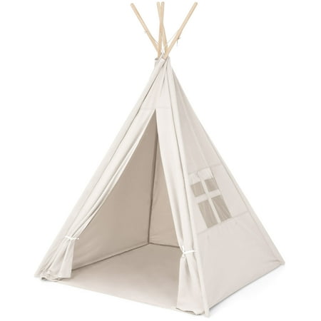Best Choice Products 6ft Kids Cotton Canvas Teepee Playhouse Sleeping Dome Play Tent w/ Carrying Bag - White