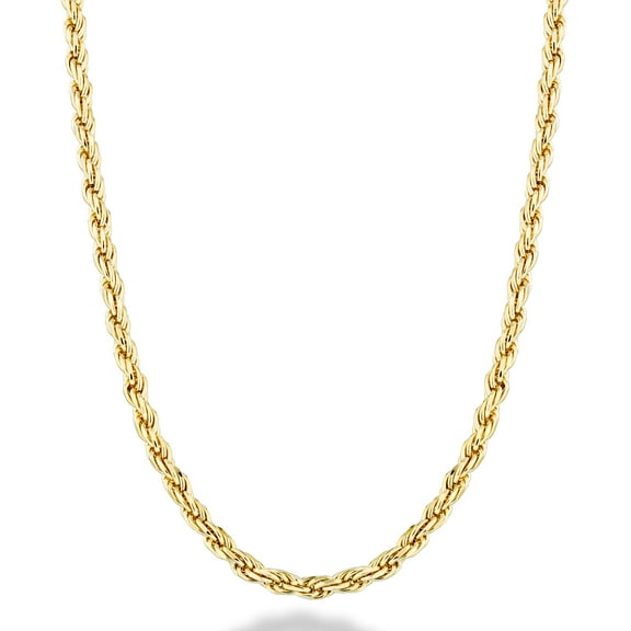 Miabella Solid 18K Gold Over Sterling Silver Italian 2mm, 3mm Diamond-Cut Braided Rope Chain Necklace for Men Women, 925 Sterling Silver Made in Italy (2mm, Length 16 Inches (women's choker length))