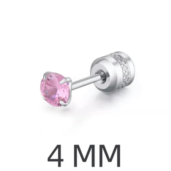 HOOUN 1PC Piercing Screw Earring Piercing Jewelry Unisex Stud Earring Zircon Shiny -pink 4mm