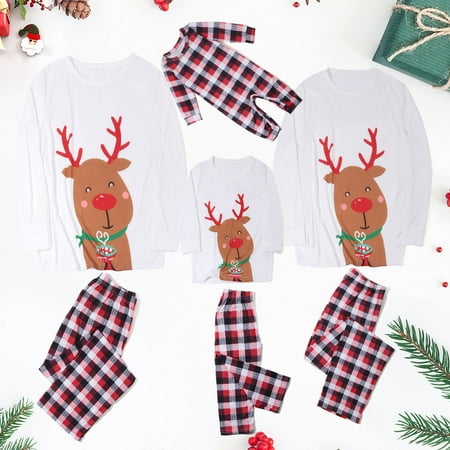 

YYDGH Matching Family Pajamas Reindeer Plaid Printed Xmas Holiday PJs Tee and Bottom Loungewear Women Men Kid Sleepwear