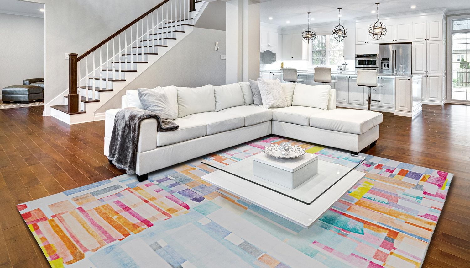 Tapis Motif Faux Lapin Swatch rose & bleu de 8 pi x 10 pi