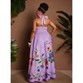 thumbnail image 2 of Plus Size Purple Floral Print Halter Deep V-Neck A-Line Maxi Dress, 2 of 6