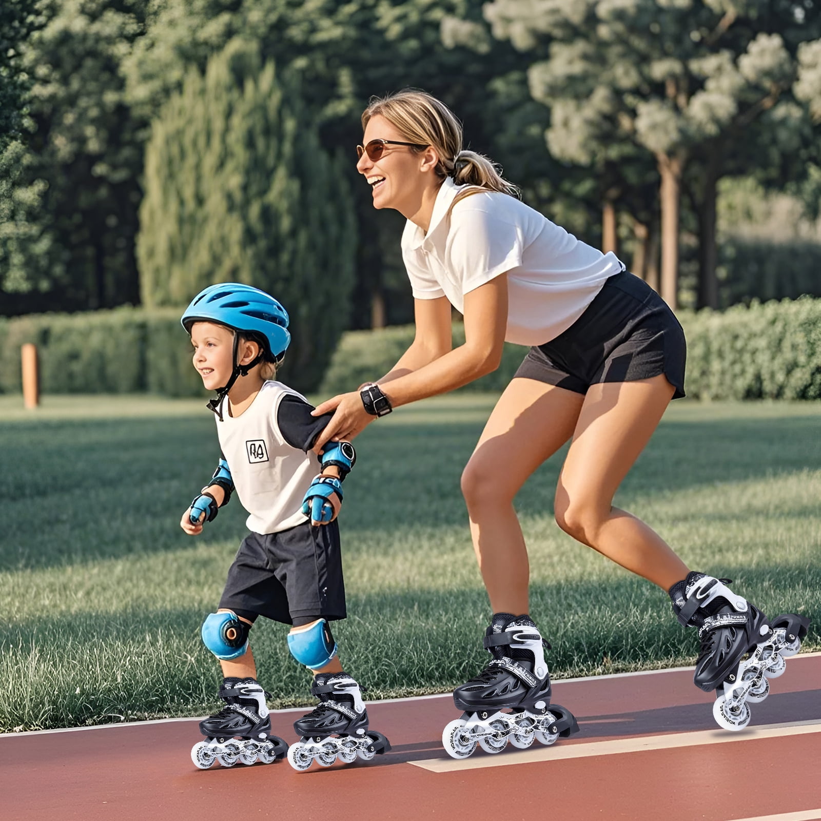 LPAMEOIU Adjustable-Size Inline Skates with Light-Up-Wheel,Teen Roller Skates for Women Men(Black,L)