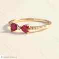 thumbnail image 3 of 6mm Ruby Heart Toi et Moi Ring – Double Heart Gemstone Ring – Minimalist Promise Ring – July Birthstone Gift for Her, 3 of 4