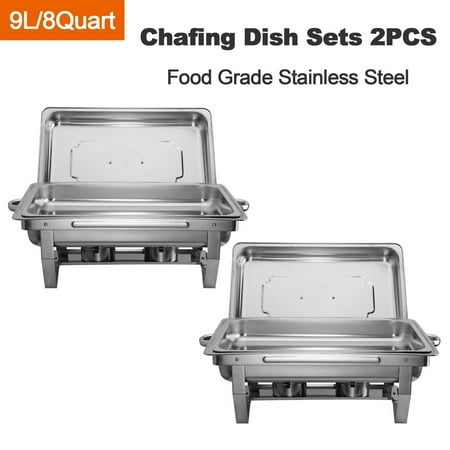

Stainless Steel 9L/9.5Q 2Pack Chafing Dish Sets Chafer Full Size Pans Rectangular