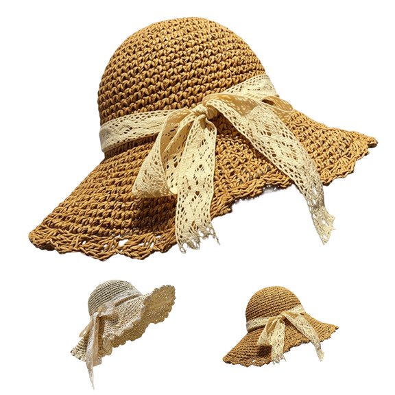 ManxiVoo Wide Brim Lace Bow Decor Summer Sun Hat for Women Versatile Outdoor Travel and Beach Activities