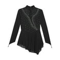 thumbnail image 5 of YiZYiF Girl's Figure Ice Skating Costume Rhinestones Long Sleeve Asymmetrical Ballet Tutu Dance Dress Black 12, 5 of 7