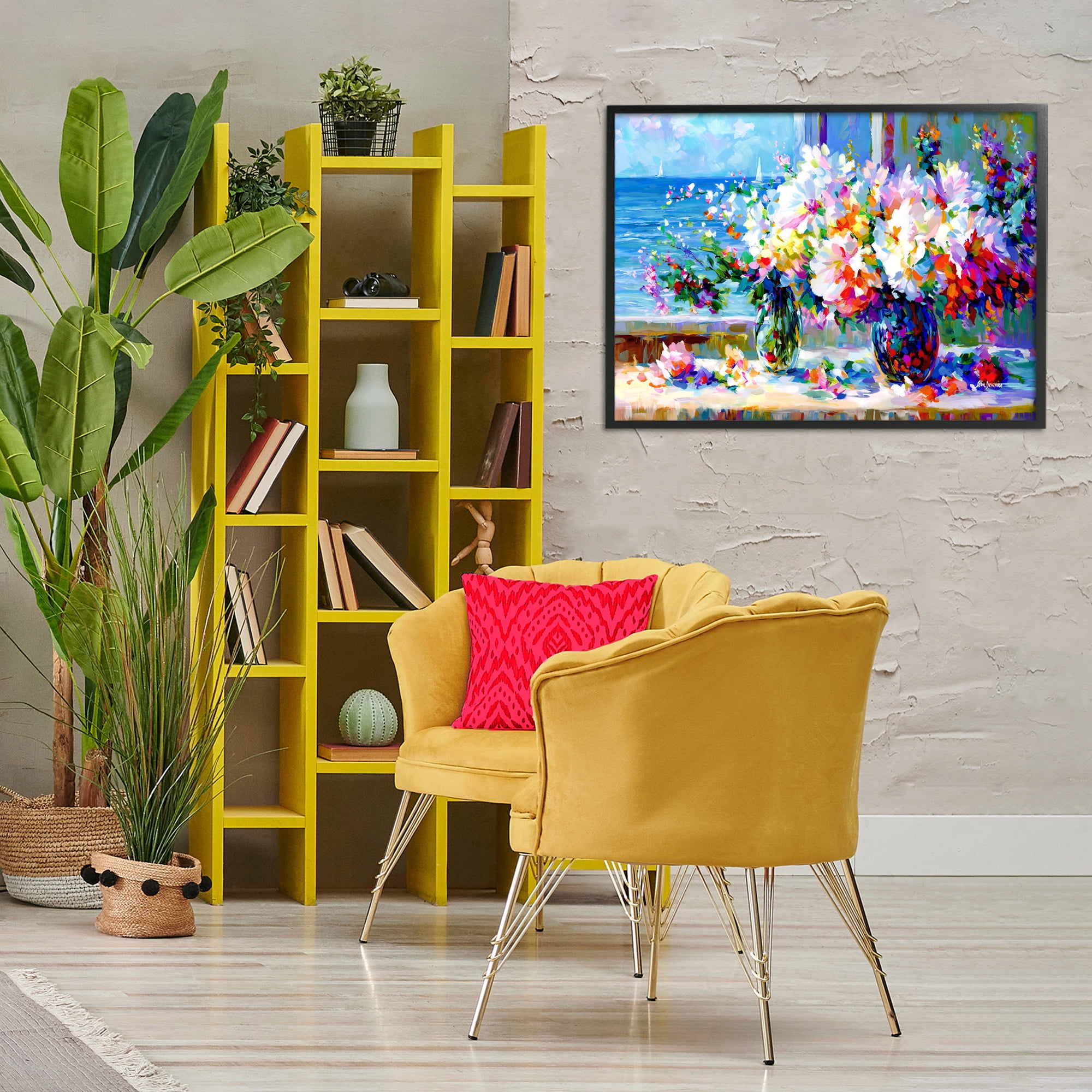 Stupell Industries Blossoms By The Sea Botanical & Floral Painting Black Framed Art Print Wall Art, 30 x 20