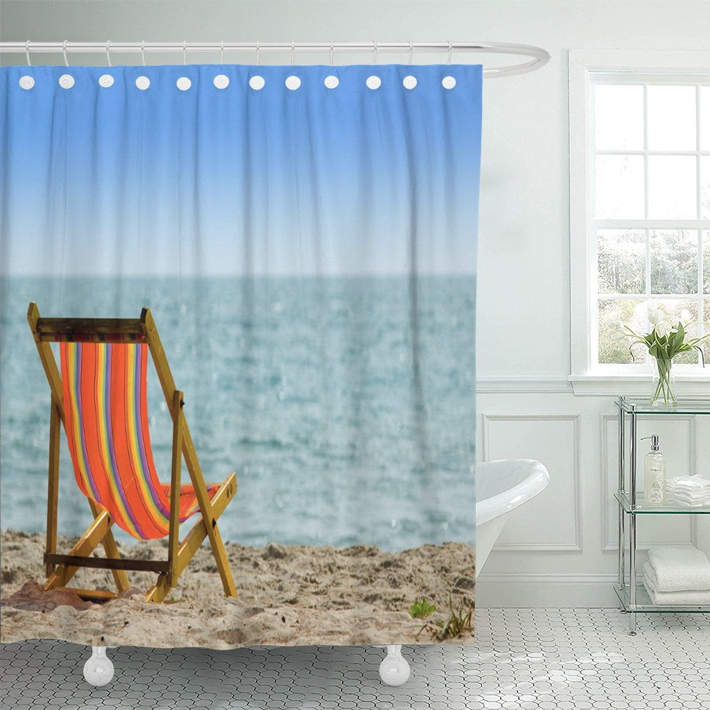 PKNMT Blue Deckchair Beach Chair Orange Empty Relaxation Rest Enjoy Shower Curtain 60x72 inches