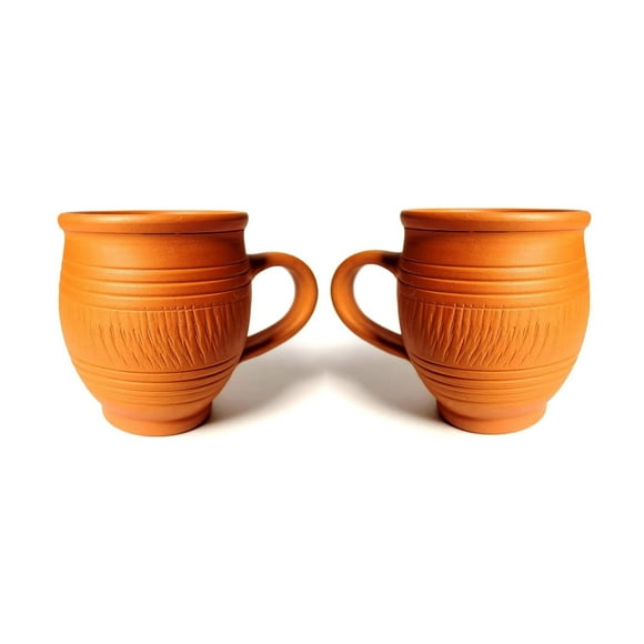 Handcrafted Brown Mitti Clay Cup Or Mug - Natural Handmade Earthen Clay Kulhad Or Kullar Or Chai Ke Cup - Tea Cup 2 Pcs, 225ml