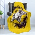 thumbnail image 4 of Tattoo Soft Flannel Fleece Throw Blanket, Death Angel Crowned Skull Drawing Wide Magnificent Feather Wings, Cozy Plush for Indoor and Outdoor Use, 50" x 70", Yellow Black and White, by Ambesonne, 4 of 5