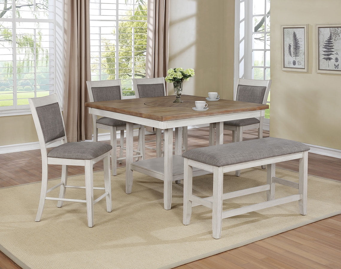 White 6pc Counter Height Dining Table, Dining Room Table Bench Height