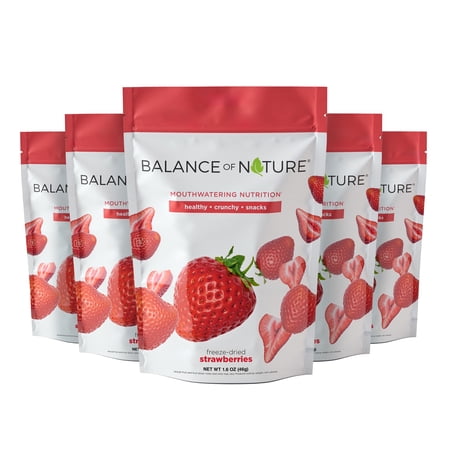 Balance of Nature Freeze-Dried Strawberries (5 Pack) – 100% Real Fruit, Crunchy Strawberry Slices, Healthy Snack, Mouthwatering Nutrition, Gluten-Free, Vegan, No Sugar Added, Five 1.6 oz Bags