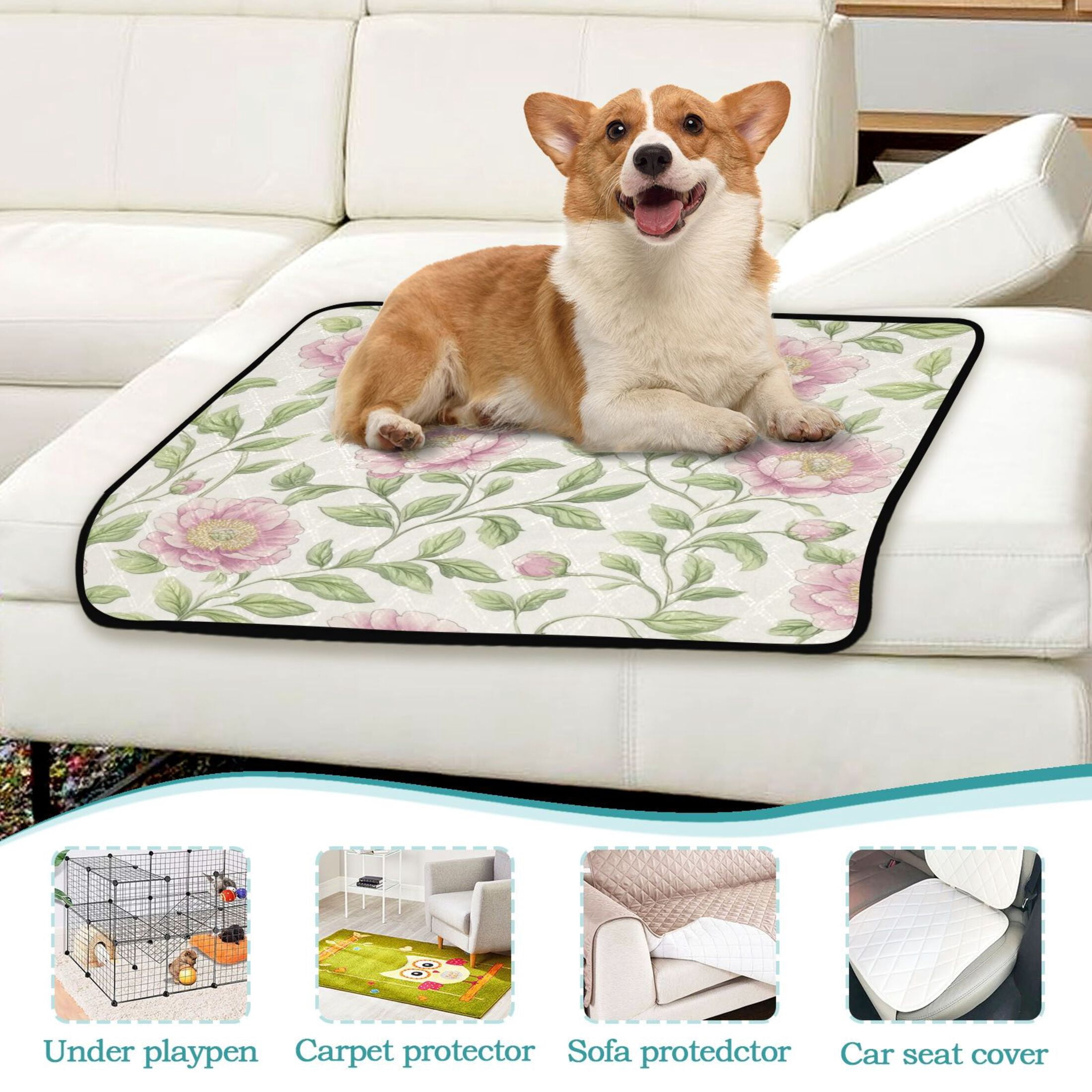 Qxltty Blooming Pink Peonies Cat litter Pads Pet Set of 3 Diaper Mats Center Anti-leakage Layer Absorbent Soft and Comfortable