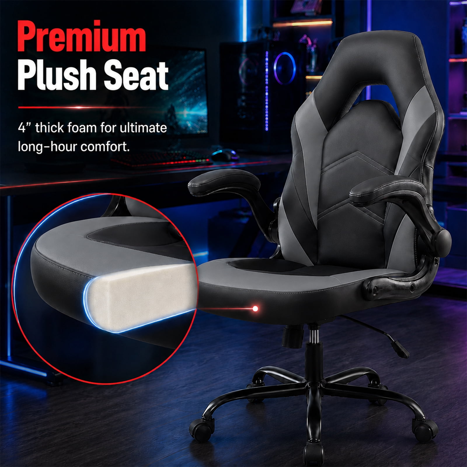 Alvantor Gaming Chair, PU Leather Comfortable Ergonomic Computer Chair Height Adjustable with Swivel and Lumbar Support