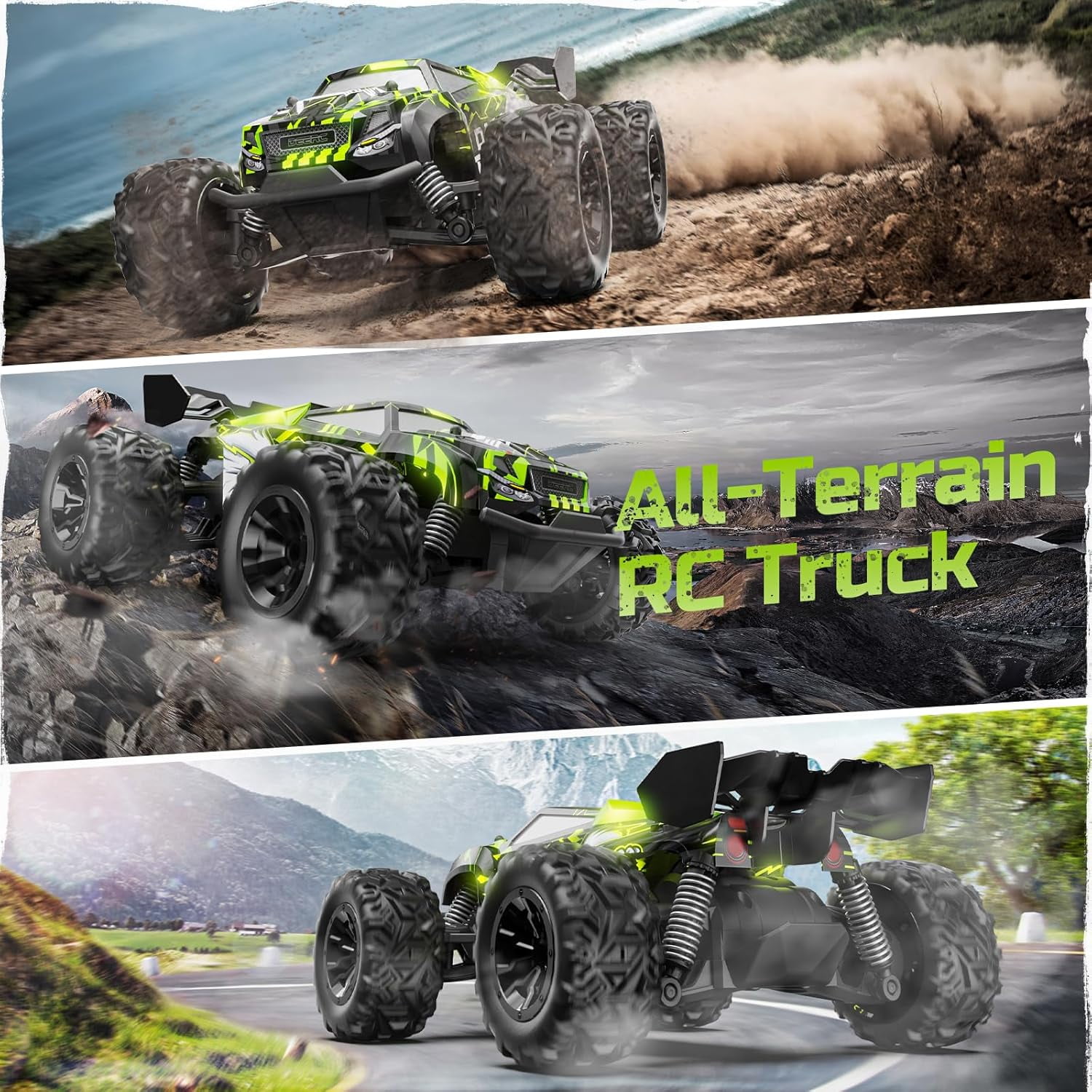 DEERC Remote Control Car, 2.4Ghz Glowing RC Cars W/ 2 Rechargeable Batteries for 40 Min Play, All Terrain Off-Road Monster Truck Toys for Boys Kids Age 4-7 8-12 Birthday Xmas Gift