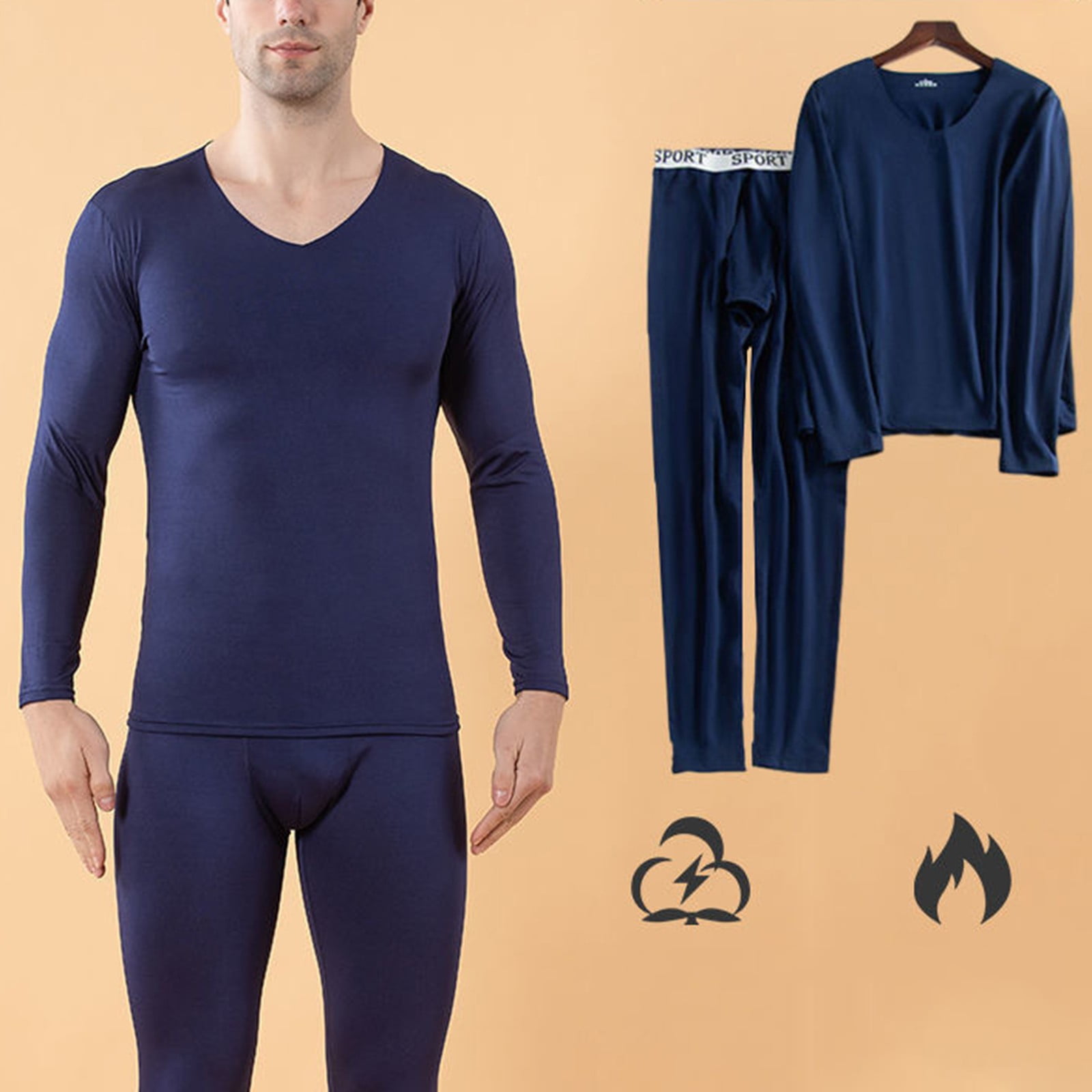 ZheElen Man Thermal Underwear Elastic Autumn Winter Home Office School  Outdoor Sleep Warm Tops Bottom Clothes Pant Suit for Male Red L Dark Blue  XXXL 